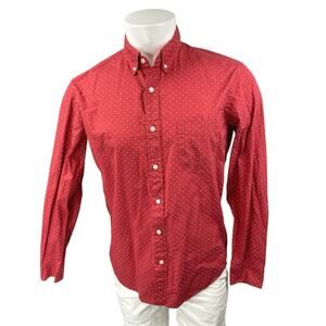 J.Crew Men's Red Printed Long Sleeve Collar Slim Fit Button Down Pocket Shirt M